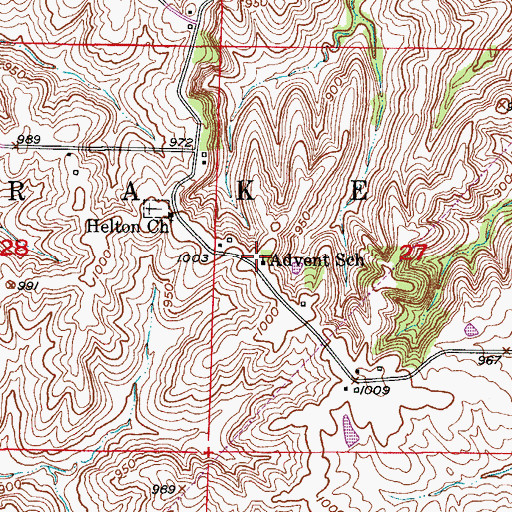Topographic Map of Advent School, MO