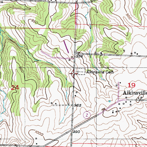 Topographic Map of Aikinsville Cemetery, MO