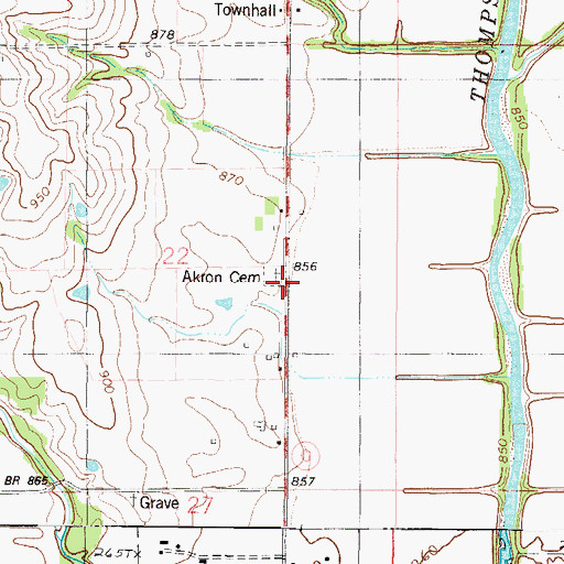 Topographic Map of Akron Cemetery, MO