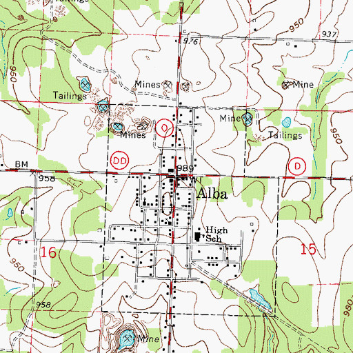 Topographic Map of Alba, MO