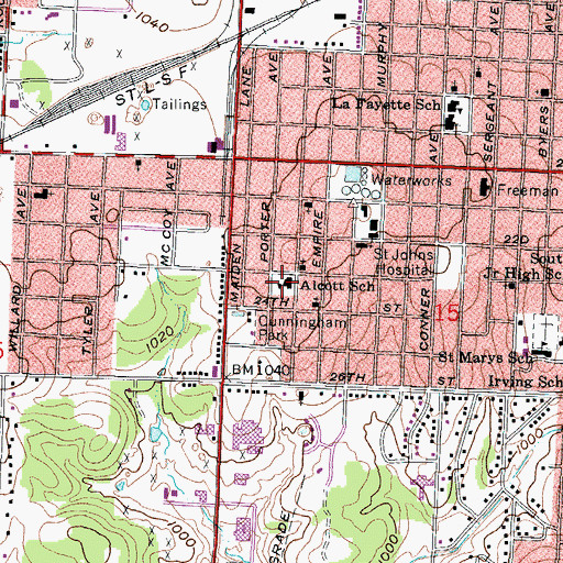 Topographic Map of Alcott School (historical), MO