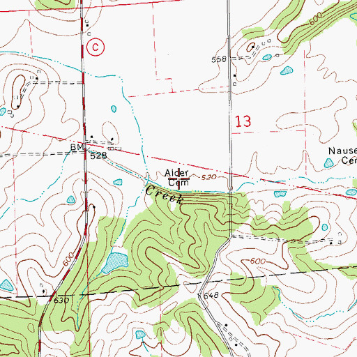 Topographic Map of Alder Cemetery, MO