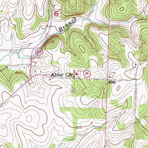 Topographic Map of Alder Church, MO