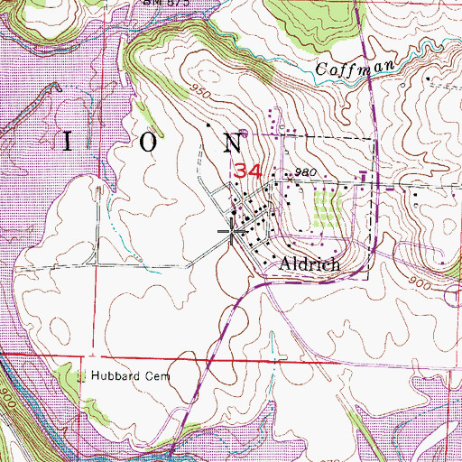 Topographic Map of Aldrich, MO