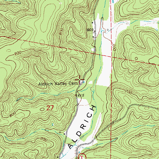 Topographic Map of Aldrich Valley Cemetery, MO