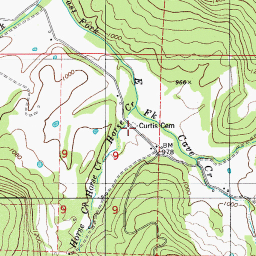 Topographic Map of Curtis Cemetery, AR
