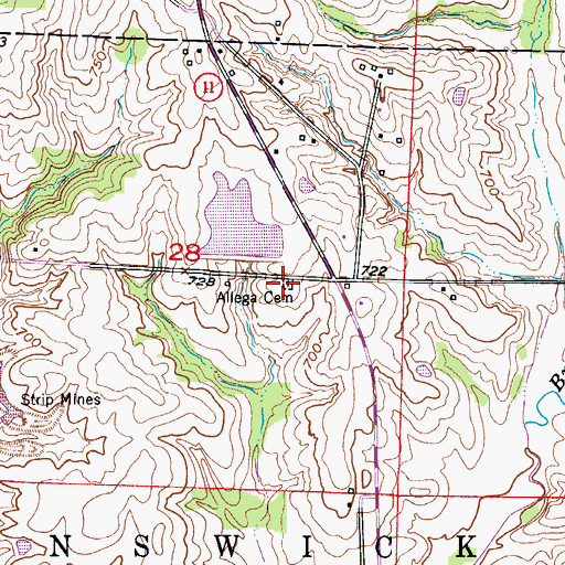 Topographic Map of Allega Cemetery, MO