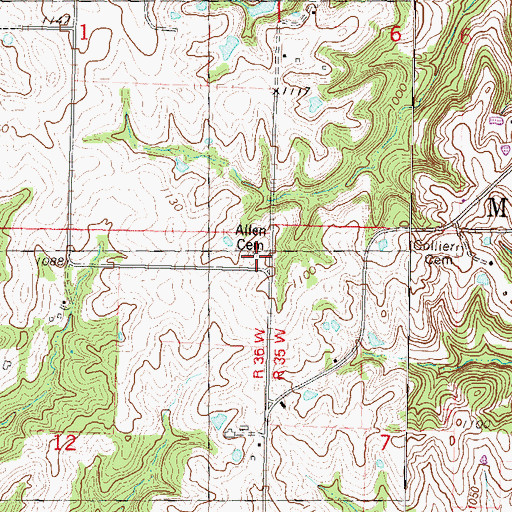 Topographic Map of Allen Cemetery, MO