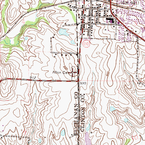 Topographic Map of Allen Cemetery, MO