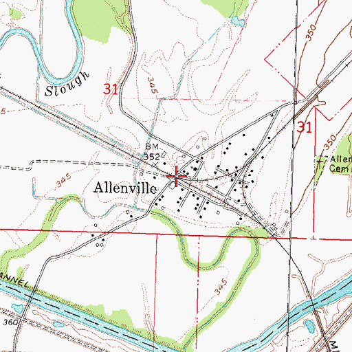 Topographic Map of Allenville, MO