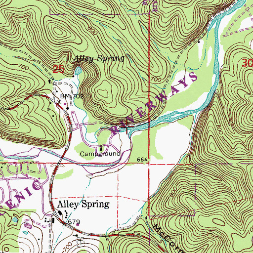 Topographic Map of Alley Branch, MO