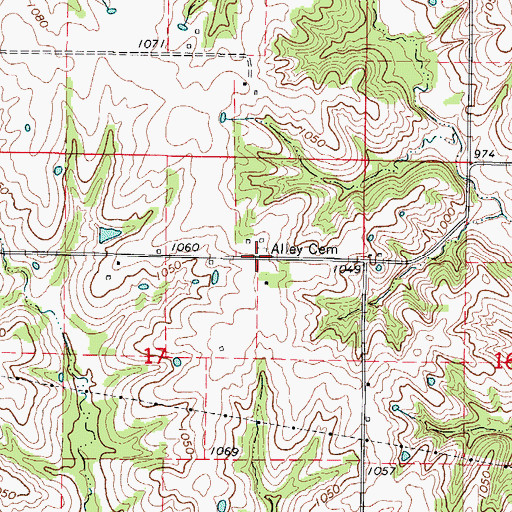 Topographic Map of Alley Cemetery, MO