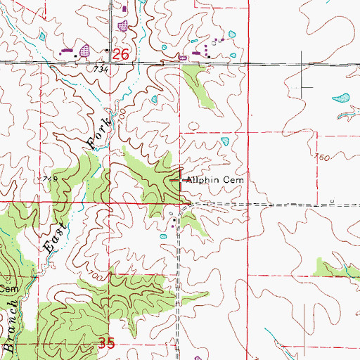 Topographic Map of Allphin Cemetery, MO