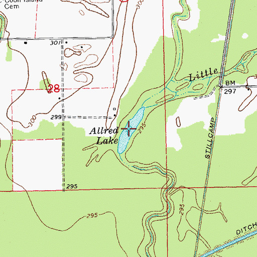 Topographic Map of Allred Lake, MO