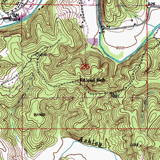 Topographic Map of Alred School, MO