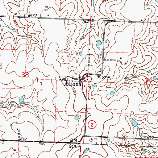 Topographic Map of Altona, MO