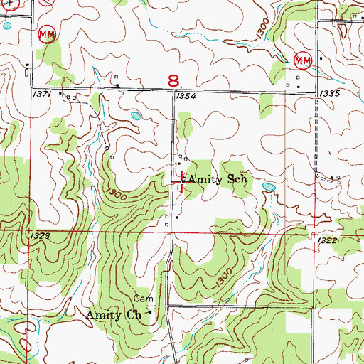 Topographic Map of Amity School, MO