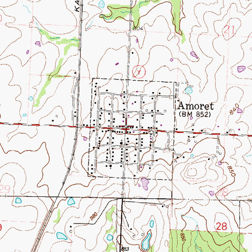 Topographic Map of Amoret, MO
