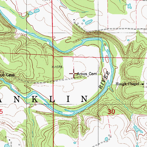 Topographic Map of Amos Cemetery, MO