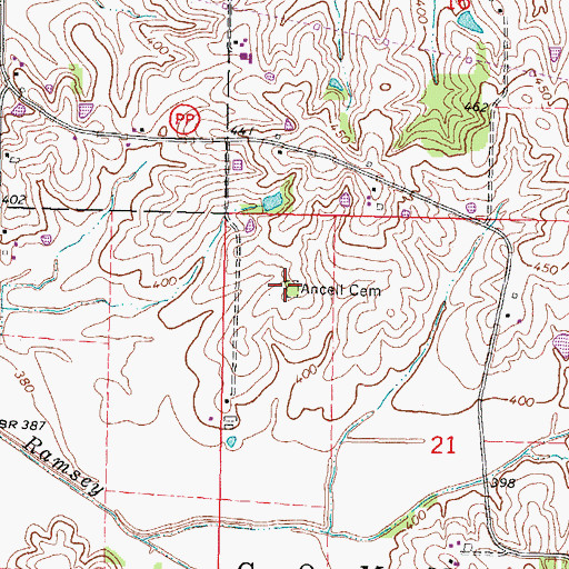 Topographic Map of Ancell Cemetery, MO