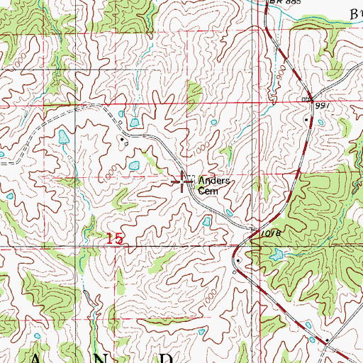 Topographic Map of Anders Cemetery, MO