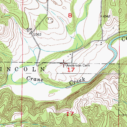 Topographic Map of Anderson Cemetery, MO