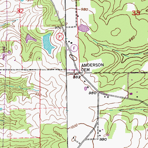 Topographic Map of Anderson Cemetery, MO