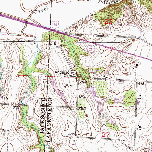 Topographic Map of Anderson Cemetery, MO