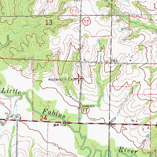 Topographic Map of Anderson Cemetery, MO