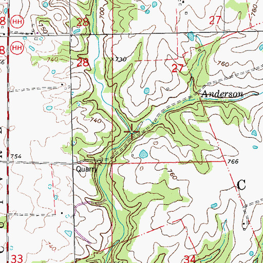 Topographic Map of Anderson Creek, MO