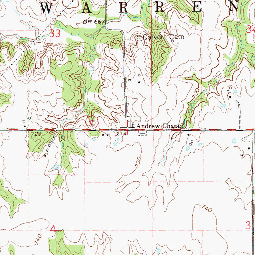 Topographic Map of Andrew Chapel, MO