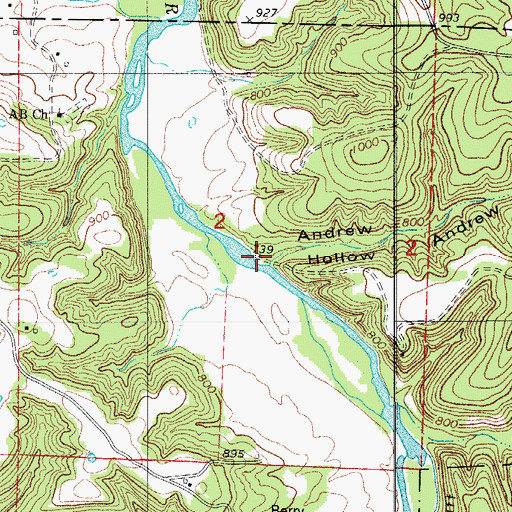 Topographic Map of Andrew Hollow, MO