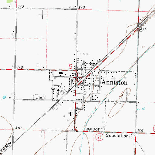 Topographic Map of Anniston, MO