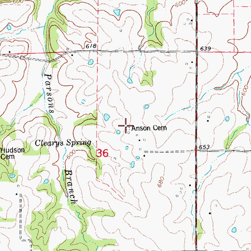 Topographic Map of Anson Cemetery, MO
