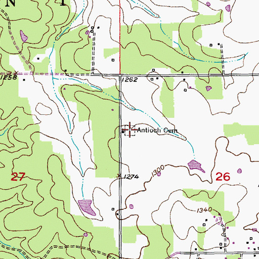 Topographic Map of Antioch Cemetery, MO