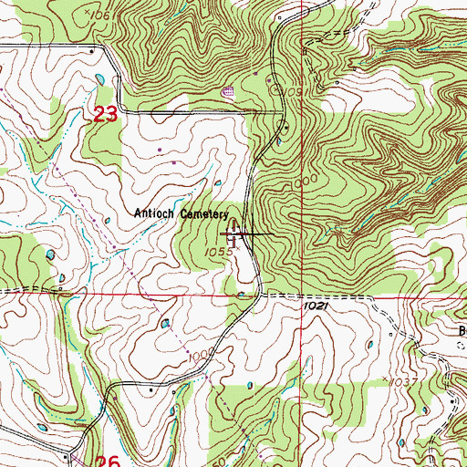 Topographic Map of Antioch Cemetery, MO