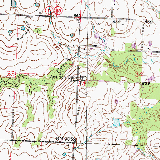 Topographic Map of Antioch Cemetery, MO