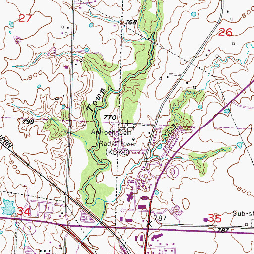 Topographic Map of Antioch Cemetery, MO