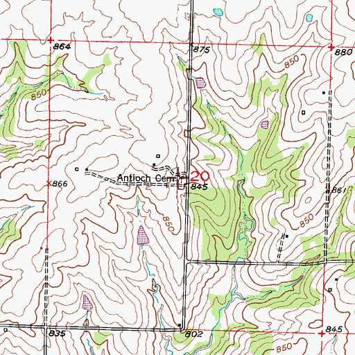 Topographic Map of Antioch Cemetery, MO