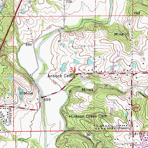 Topographic Map of Antioch Cemetery, MO