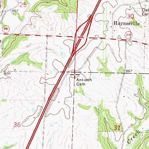 Topographic Map of Antioch Cemetery, MO