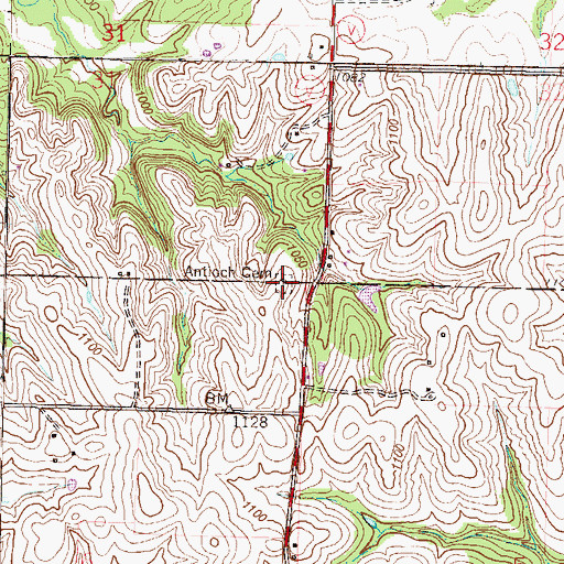 Topographic Map of Antioch Cemetery, MO