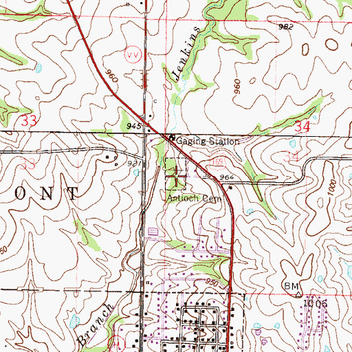 Topographic Map of Antioch Cemetery, MO