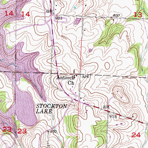 Topographic Map of Antioch Church, MO