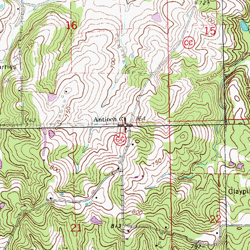 Topographic Map of Antioch Church, MO