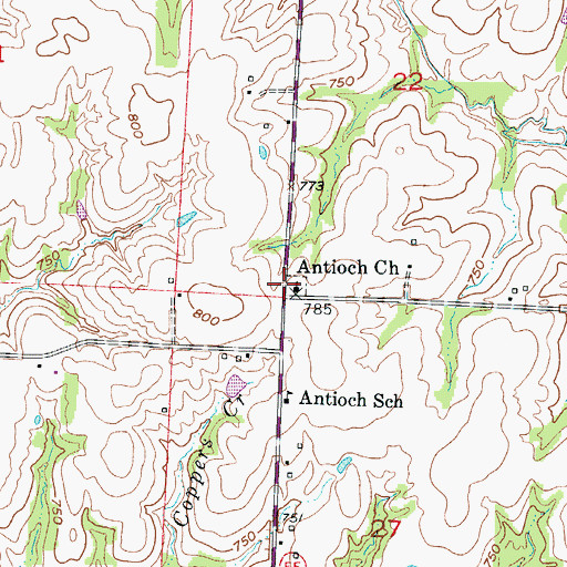 Topographic Map of Antioch Church, MO