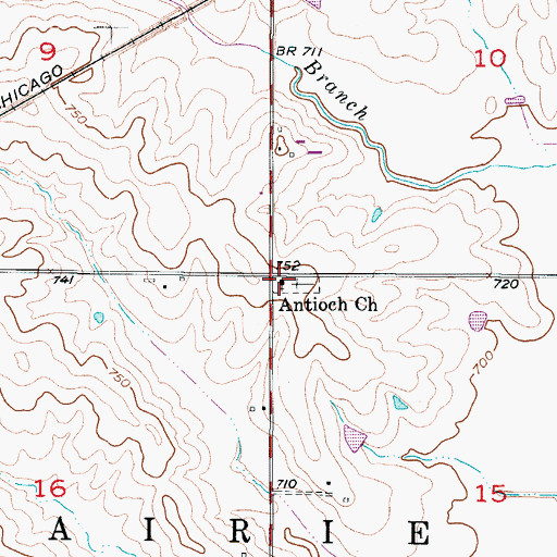 Topographic Map of Antioch Church, MO