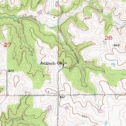 Topographic Map of Antioch Church, MO