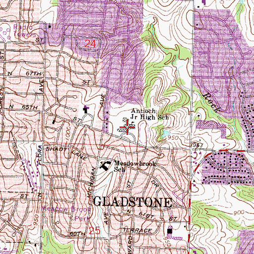 Topographic Map of Antioch Middle School, MO