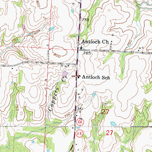 Topographic Map of Antioch School (historical), MO
